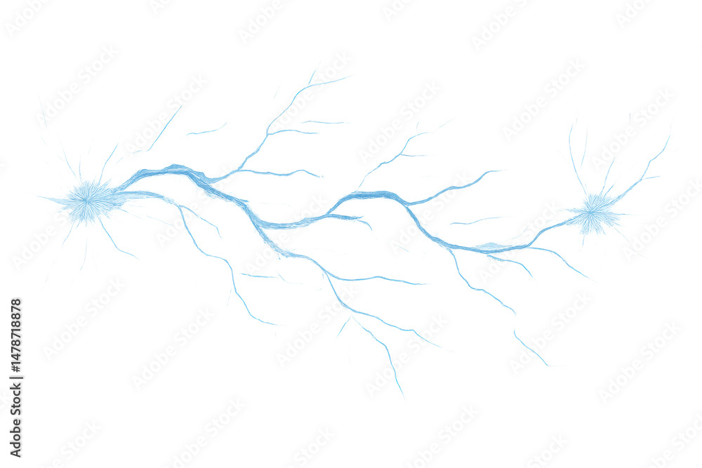 Fototapeta premium Two neurons connected by dendrites, illustrating neural communication and electrical signaling.