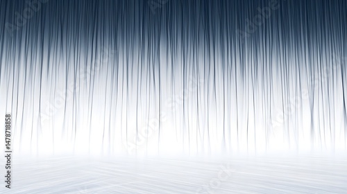 Abstract Blue Lines Curtain with Reflections on White Surface Background