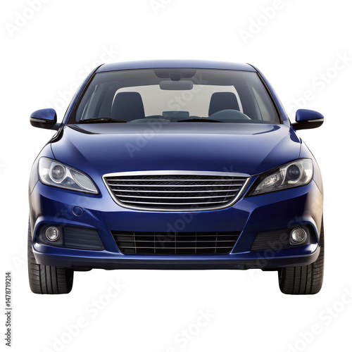 navy blue car front view isolated on transparent white background, clipping path