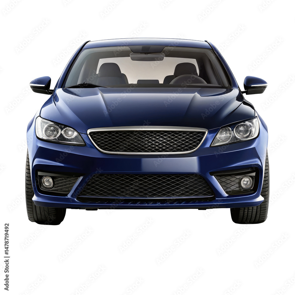 Fototapeta premium navy blue car front view isolated on transparent white background, clipping path