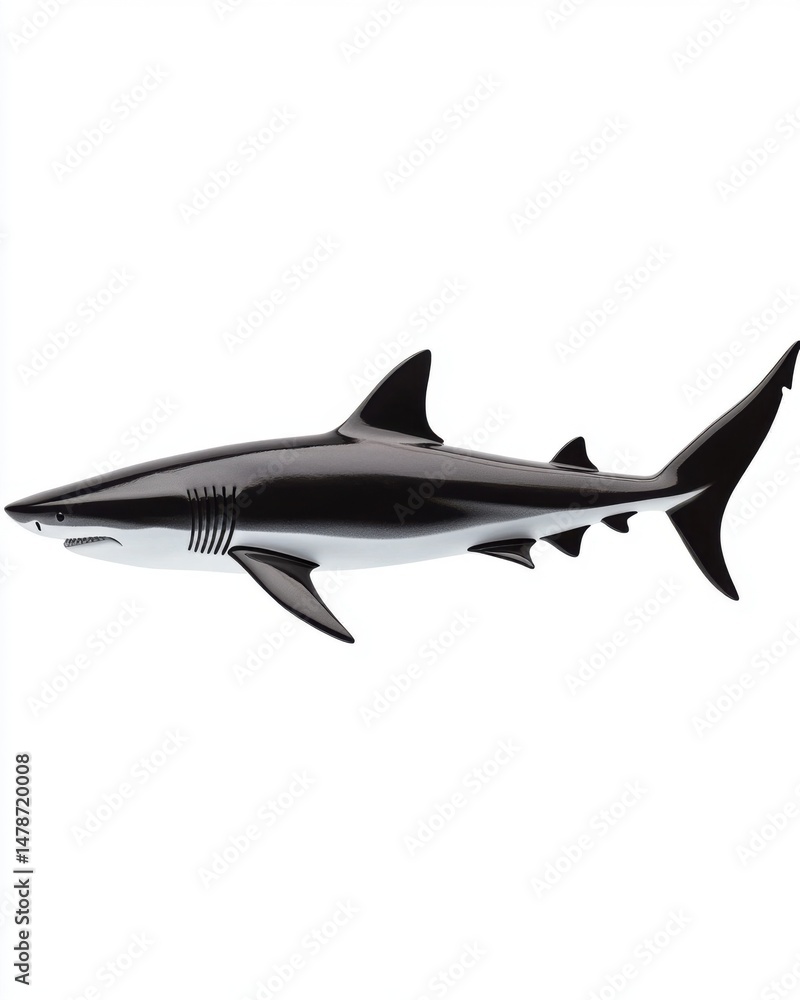 Naklejka premium Isolated shark swimming side view on white background studio shot sleek design marine predator dangerous