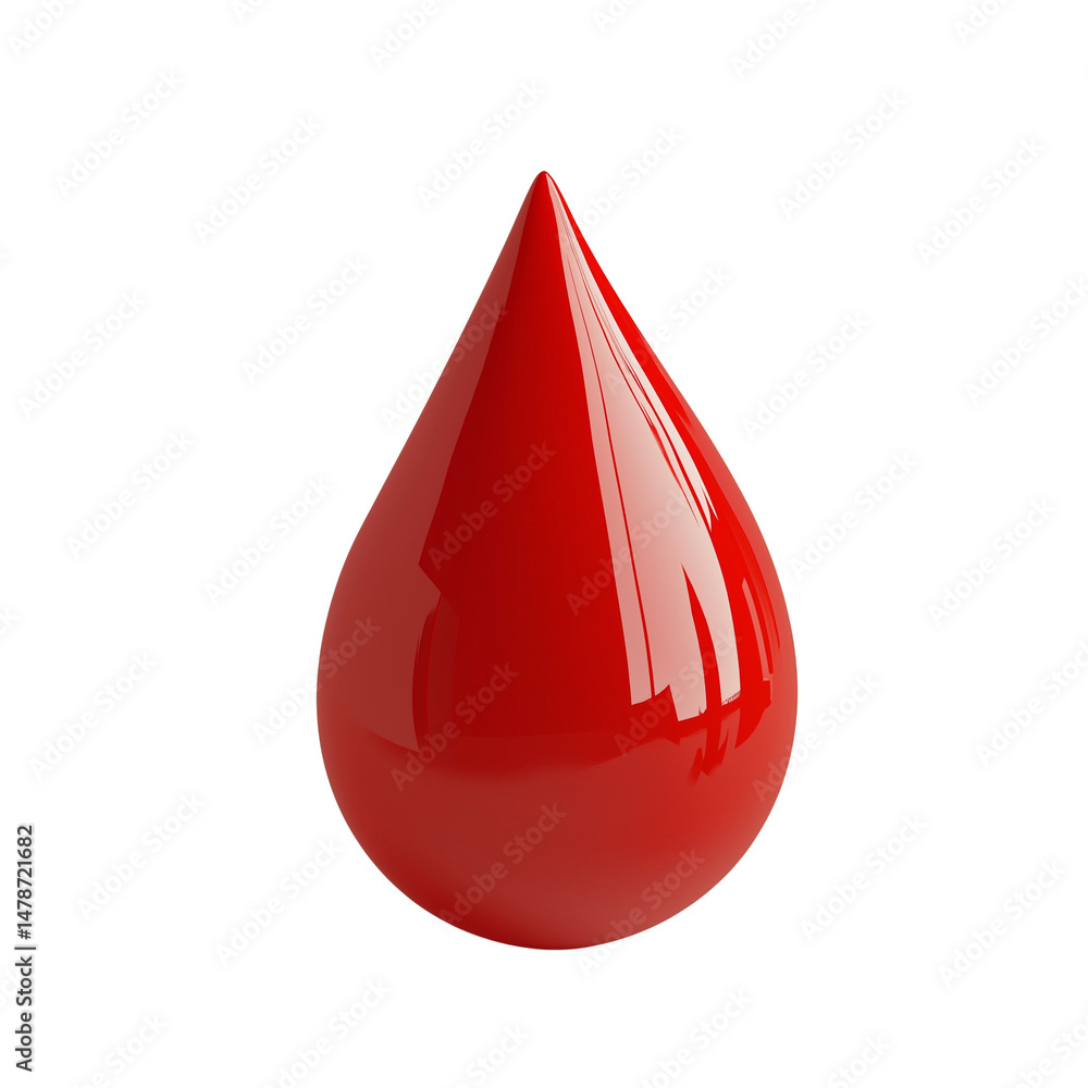 Fototapeta premium Red droplet reflecting light in a simple design. PNG image, transparent background