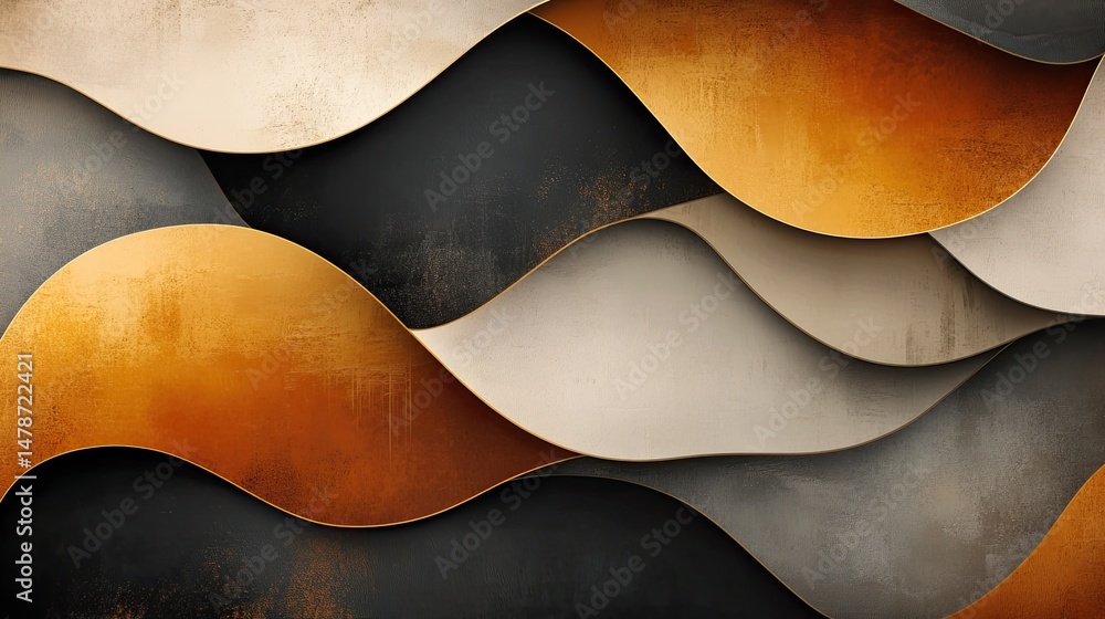 An abstract design with rounded shapes in brown, gold, and gray tones. An abstract design with rounded shapes in brown, gold, and gray tones.