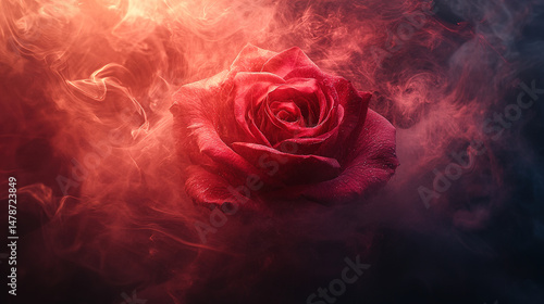 Wallpaper Mural A glowing pink rose shines with bright light, wrapped in soft swirling mist. The magical, dreamy smoke moves gently around the flower, creating a beautiful and mysterious scene.

 Torontodigital.ca