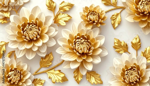 Abstract golden floral pattern with smooth curves
