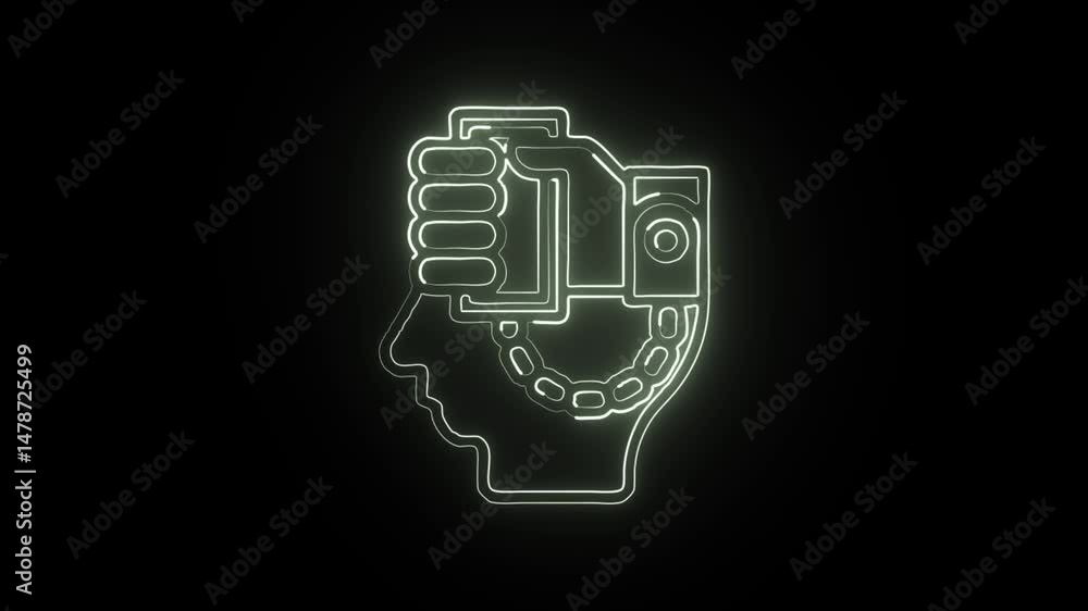 glowing neon reliance free icon, isolated, black background, HD motion graphic animation for trust, support, and dependability visuals glowing neon reliance free icon, isolated, black background, HD motion graphic animation for trust, support, and dependability visuals