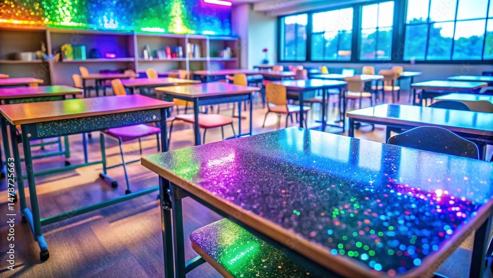 Fototapeta premium UV Reactive Glitter Classroom Decor: Bright, Fun & Engaging Educational Space Stock Photo