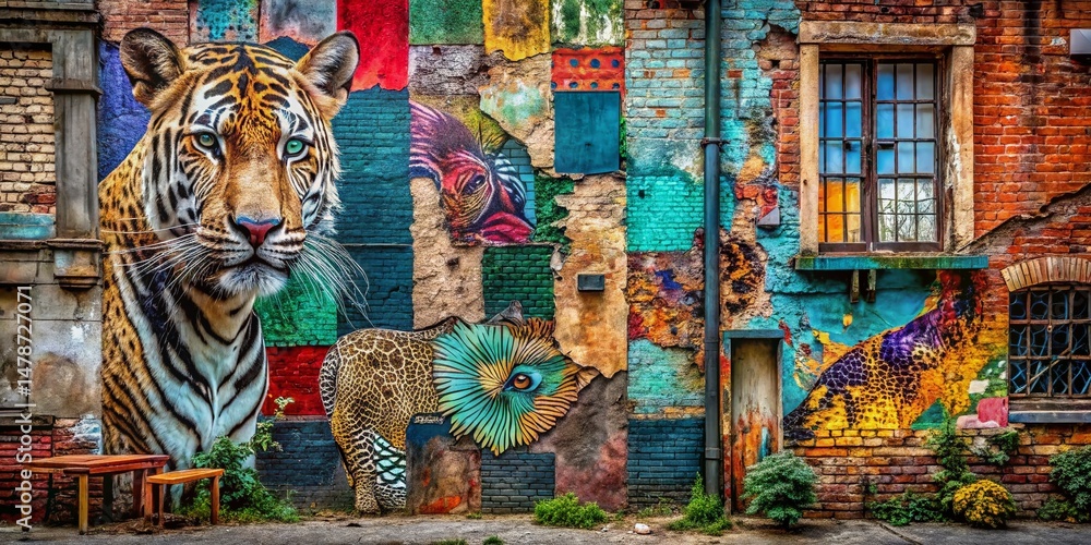 Vibrant Animal Patchwork Urban Exploration Background Design Vibrant Animal Patchwork Urban Exploration Background Design