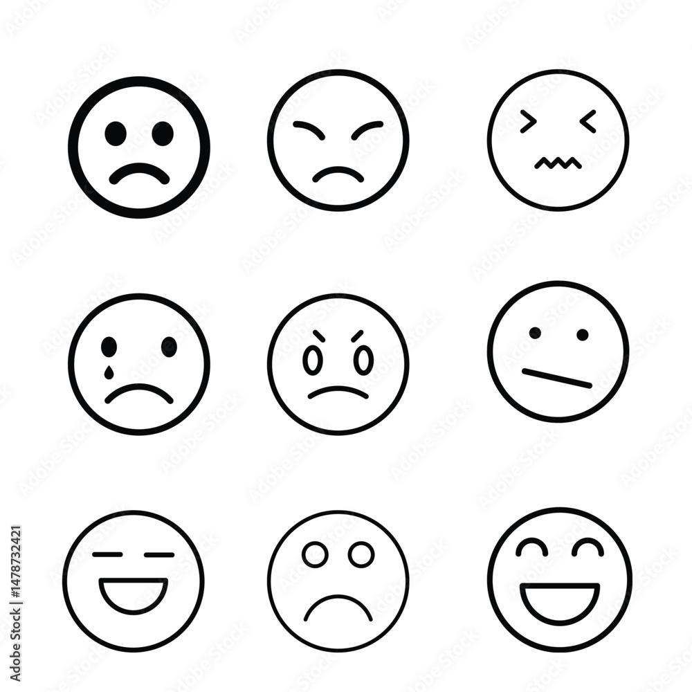 Emoticon Collection A Variety of Facial Expressions in Line Art Style Emoticon Collection A Variety of Facial Expressions in Line Art Style
