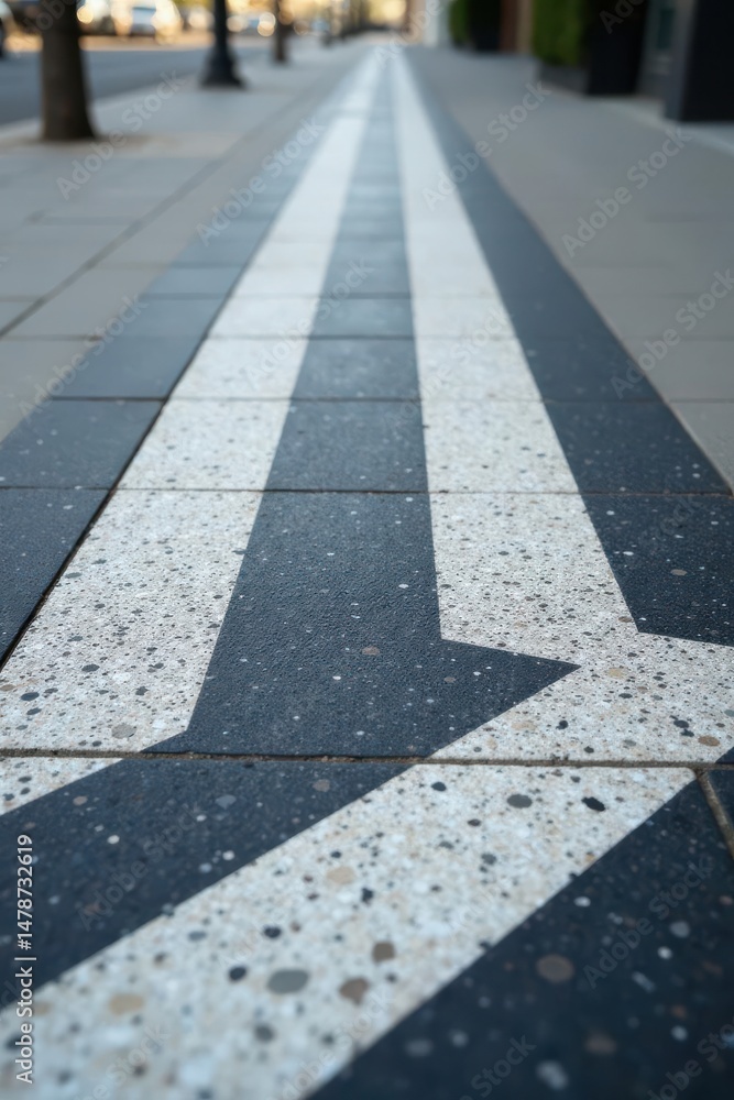Obraz premium A Perspective of Urban Pathway with Contrasting Arrow Design on Pavement Tiles