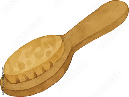 Watercolor images of a massage brush and stones, essential spa tools for relaxation and wellness, promoting physical and mental health through therapeutic massage practices