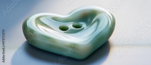 Heart Shaped Button Close Up Macro Shot on Gray Surface Crafting Sewing Valentine's Day Love Concept