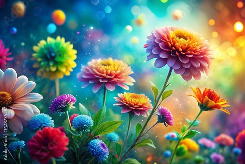 Vibrant Rainbow Floral Bokeh Background: Organic Illustration