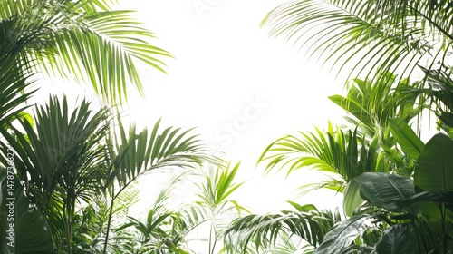 Fototapeta Naklejka Na Ścianę i Meble -  Lush Tropical Foliage Creates a Bright, Natural Frame for Text or Graphics
