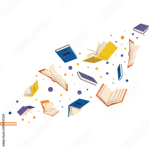 Flying Scattered Books Illustration
