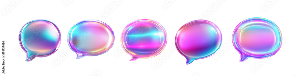 3d set of holographic speech bubble icons on a transparent background 3d set of holographic speech bubble icons on a transparent background