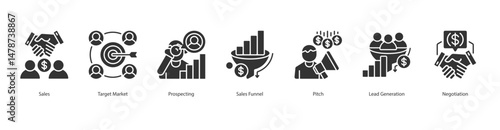Sales Process banner web icon sheet vector illustration concept with icon of  sales, target market, prospecting, sales funnel, pitch, lead generation, negotiation