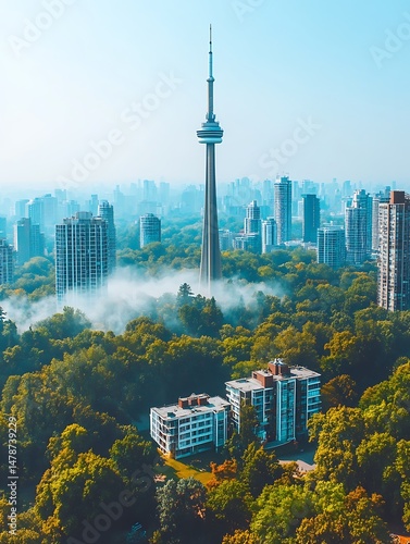 Cityscape with Fog and Tower