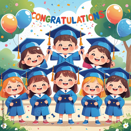 AI Generative. Happy Kids Graduation Celebration Kindergarten. 6