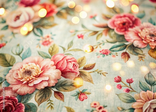 Vintage Floral Pattern Textile Fabric Design, Hand Drawn Flowers, Tilt-Shift Apparel Background