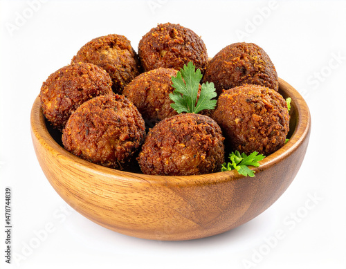 a bowl of kofta balls isolated on a white background