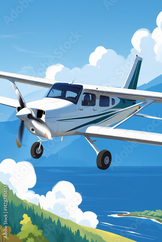 AI Generative. Light Airplane Flying Over a Scenic Landscape. 6