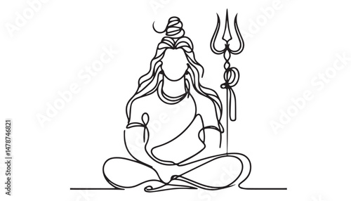 Continuous one single minimal line drawing lord shiv