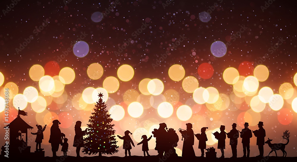 Fototapeta premium Silhouette Serenade: A Christmas Eve Gathering