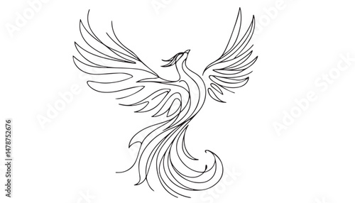Continuous one single minimal line drawing Phoenix