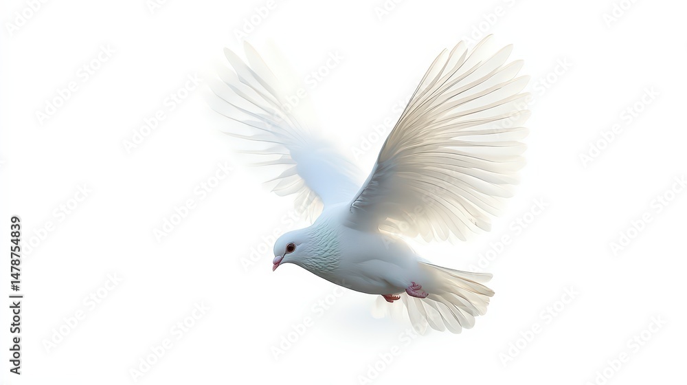 Fototapeta premium Majestic white dove in flight, a symbol of peace and purity on white