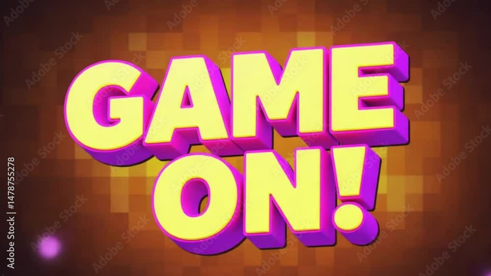 Arcade-Style 3D Text ‘GAME ON!’ Cartoon Look