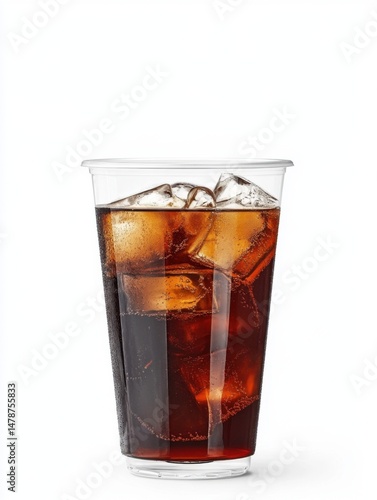 Wallpaper Mural Refreshing cola beverage with ice cubes in clear plastic cup studio shot on white background close up view Torontodigital.ca