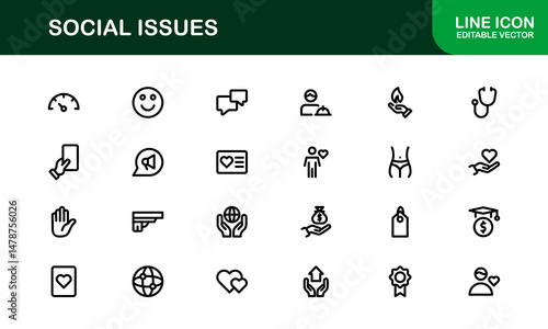 Social Awareness Icon Pack. Minimal Line Art for Activism, Diversity, and Human Rights Designs