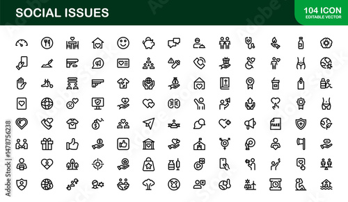Social Awareness Icon Pack. Minimal Line Art for Activism, Diversity, and Human Rights Designs