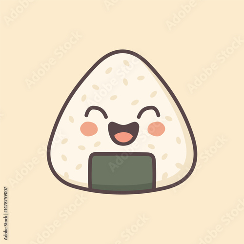 Kawaii Design Style Laughing Onigiri Vector Template