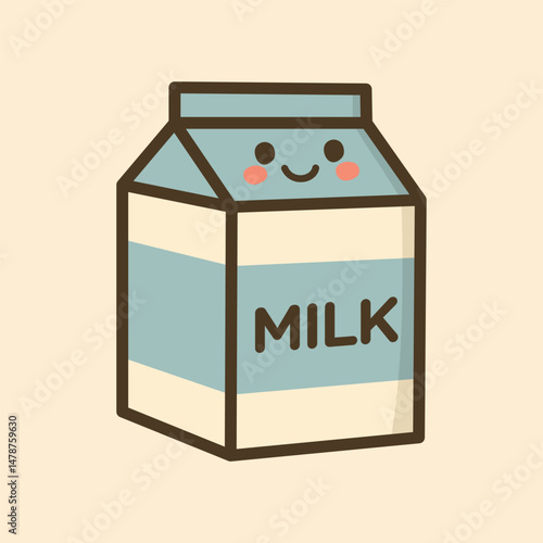 Kawaii Design Style Milk in Box Package Vector Template