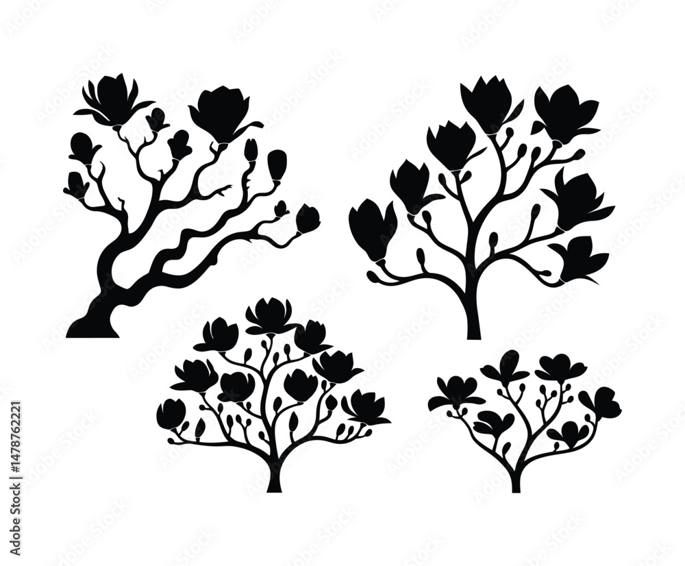 Naklejka premium Magnolia Tree Silhouette Design Collection Template