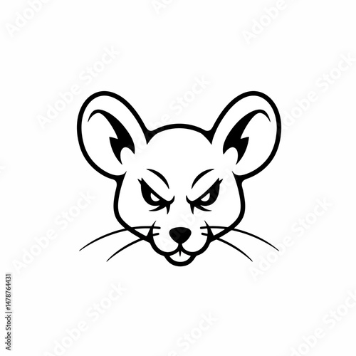 Cartoon Mouse Head with Angry Expression - Vector Illustration