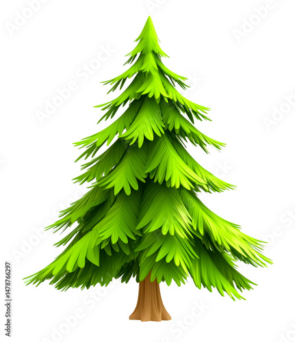 3D Cartoon Pine Tree Isolated on Transparent Background