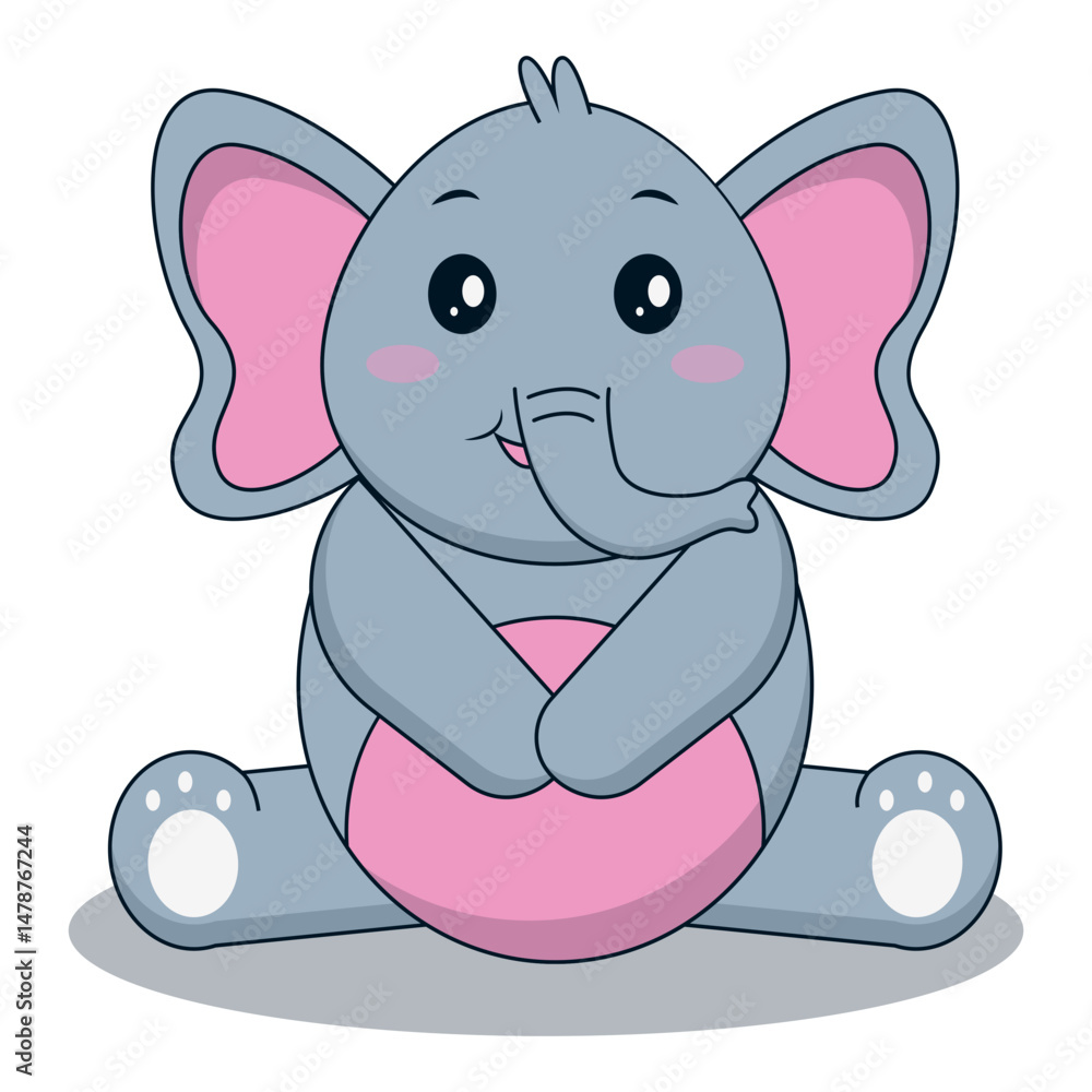 Fototapeta premium Cute Baby Elephant Cartoon Character. Isolated on White Background.