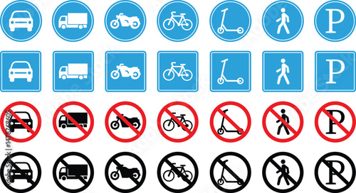 Highway sign icon set.Road sections of different shapes.Different icon of highway road sign.containing vehicle, car, road, highway, arrow, side and more vector design.Solid icons vector collection.