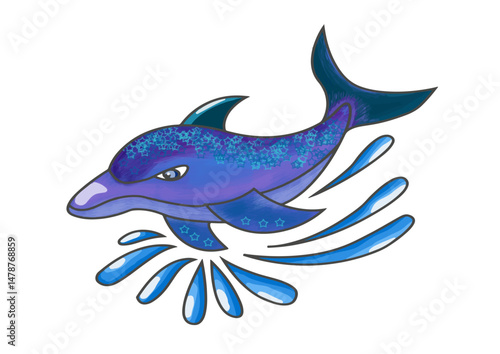 Dolphin isolated on white background. Sea life. Vector illustration