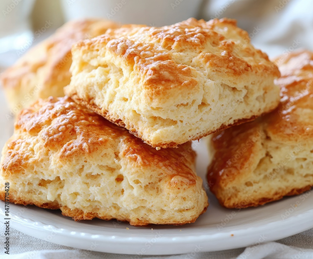 Golden-brown biscuits, stacked on a plate Golden-brown biscuits, stacked on a plate
