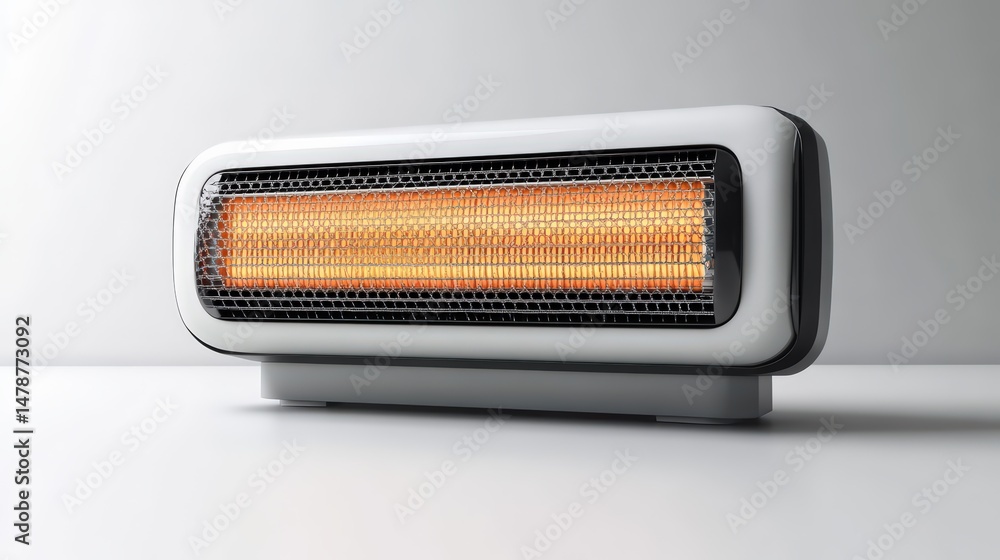 Modern electric heater radiating warmth on clean, minimalist surface Modern electric heater radiating warmth on clean, minimalist surface