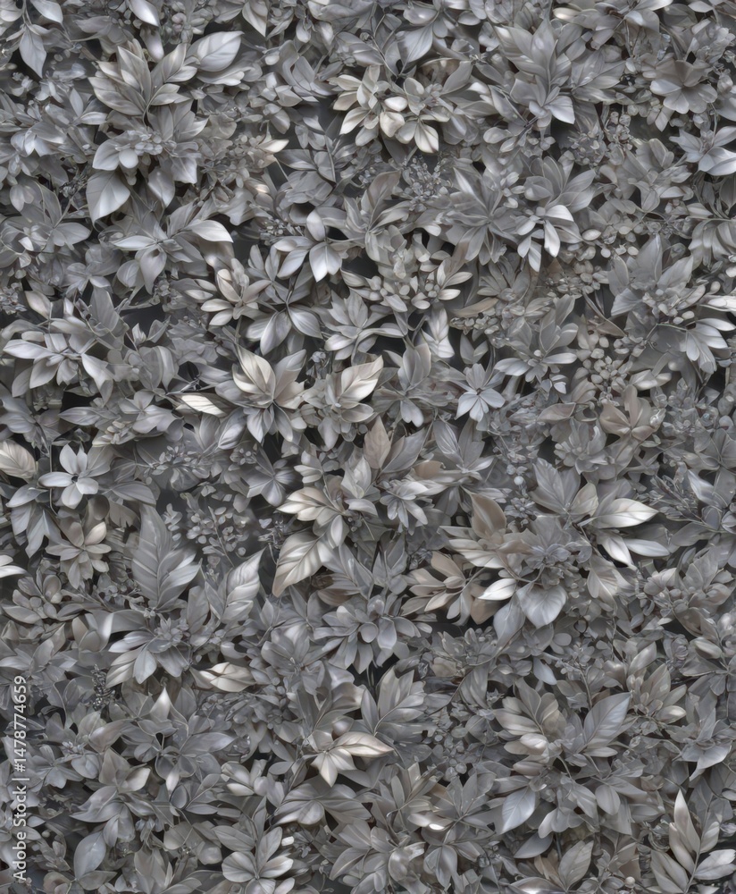 Shimmering silver foliage wallpaper, continuous design , shine, luxury Shimmering silver foliage wallpaper, continuous design , shine, luxury
