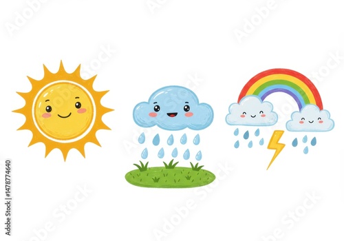 Cartoon Sun Cloud Rainbow Weather