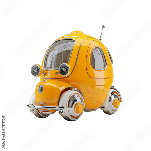 Whimsical Yellow Retro-Futuristic Car Illustration