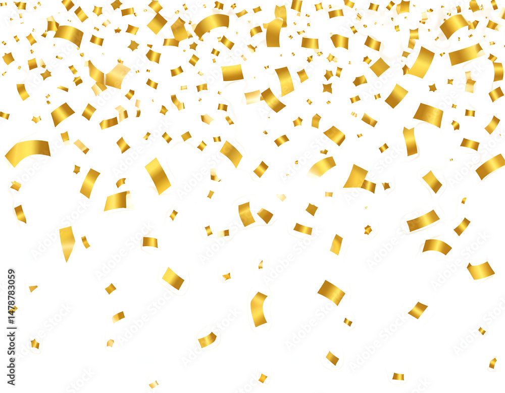 Gold confetti dripping down a white background Gold confetti dripping down a white background