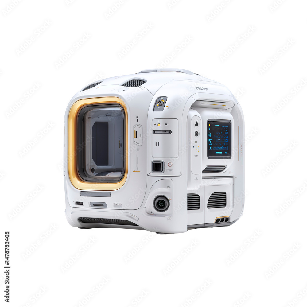 Fototapeta premium Futuristic White and Gold Cube-Shaped Technological Device