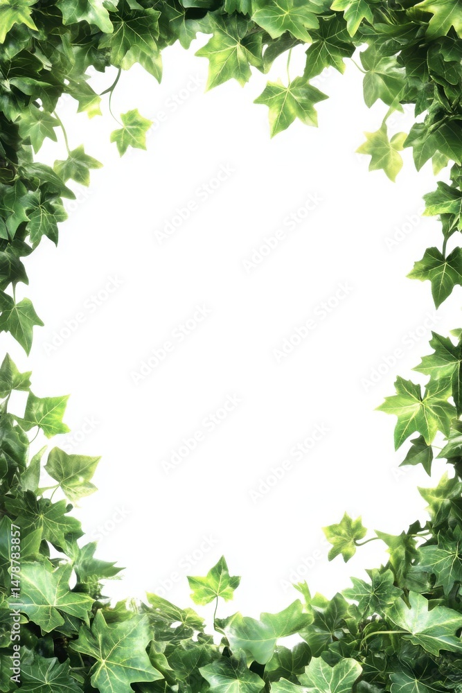 Lush Green Ivy Frame Against White Background Overhead Shot Natural Border for Text or Image Overlay Lush Green Ivy Frame Against White Background Overhead Shot Natural Border for Text or Image Overlay